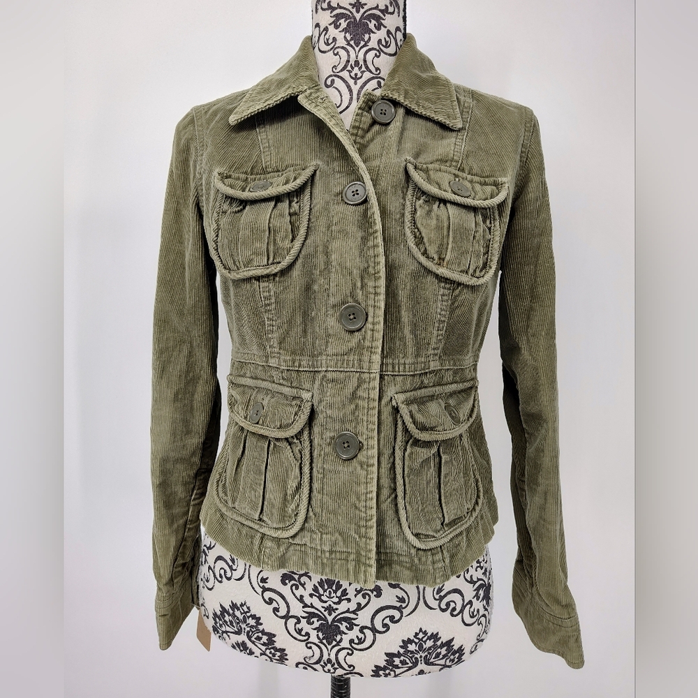 Aeropostale Limited Edition Olive Utility Button Up Corduroy Jacket Womens Small